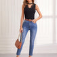 Black Lace Trim Keyhole Neck Rib-knit Slim Fit Tank Top