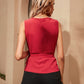 Burgundy V-Neck Sleeveless Self Tie Solid Wrap Top