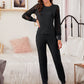 Round Neck Contrast Lace Pyjama Sleepwear Set