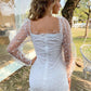 White Square Neck Gathered Sleeve Dobby Mesh Polka Dot Dress