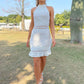 White Stand Collar Mock Neck Guipure Lace Dress