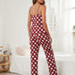 Red White Polka Dot Backless Sleeveless Pyjama Sleepwear Set With Eye Cover