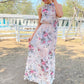 Stand Collar Floral Mock Neck Tied Backless Sleeveless Dress