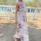 Stand Collar Floral Mock Neck Tied Backless Sleeveless Dress