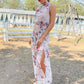 Stand Collar Floral Mock Neck Tied Backless Sleeveless Dress