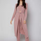 Dusty Pink Spaghetti Strap Solid Cami Lounge Set With Belted Robe