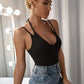 Spaghetti Double Strap Plunging Tie Back Solid Cami Top