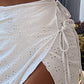 3pack White Spaghetti Strap Schiffy Knot Front Bikini Swimsuit With Beach Skirt