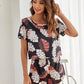 Round Neck Tropical Print Round Neck Top and Shorts Pyjama Sleepwear Set