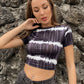 Round Neck Tie Dye Crop Slim Fit Tee Top