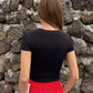 Black Eyelet Lace Up Side Slim Fit Crop Tee Top