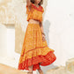 Mustard Yellow Round Neck Layered Ruffle Trim Floral Top and Skirt Set