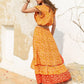Mustard Yellow Round Neck Layered Ruffle Trim Floral Top and Skirt Set