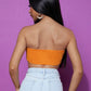 Orange Asymmetrical Hem Strapless Sleeveless Solid Slim Fit Tube Top