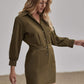 Army Green Pocket Patched Button Front Mini Shirt Dress