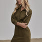 Army Green Pocket Patched Button Front Mini Shirt Dress
