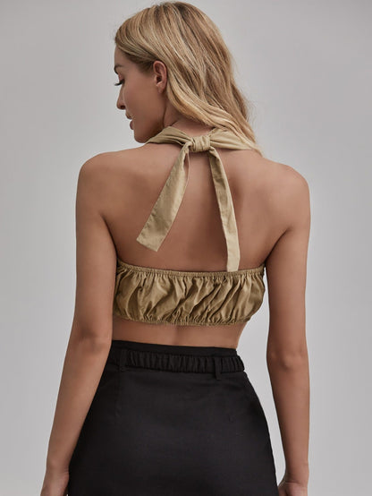 Backless Ruched Crop Halter Top