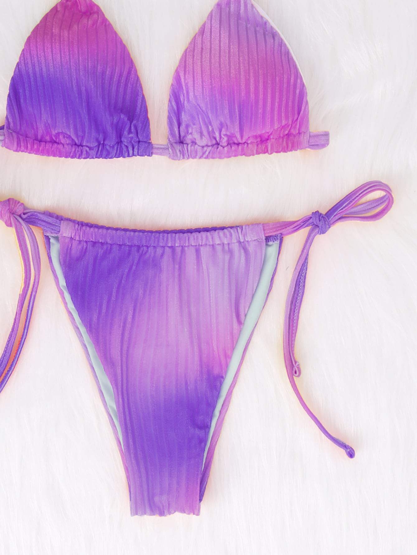 Tie Dye Velvet Triangle Thong Bikini Swimsuit
