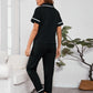 Black Contrast Binding Button Front Pyjama Sleepwear Set