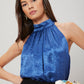 Royal Blue Halter Neck Satin Texture Top