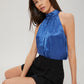 Royal Blue Halter Neck Satin Texture Top
