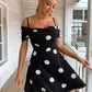 Black Cold Shoulder Polka Dot High Waist Mini Dress