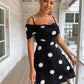 Black Cold Shoulder Polka Dot High Waist Mini Dress