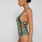 O-Ring Scoop Neck Detail Snakeskin Print Swimwear