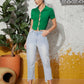 Green Solid Button Front Slim Fit Crop Top