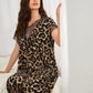 V-Neck Batwing Sleeve Dobby Mesh Insert Leopard Print Nightdress Sleepwear