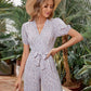 Lilac Purple Ditsy Floral V-Neck High Waist Surplice Belted Jumpsuit