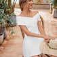 White Off-shoulder Short Sleeve Crossover A-line Dress