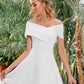 White Off-shoulder Short Sleeve Crossover A-line Dress