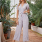 Lilac Purple Ditsy Floral V-Neck High Waist Surplice Belted Jumpsuit