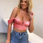 Pink Crop Bardot Off Shoulder Sleeveless Slim Fit Satin Top