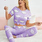 Round Neck Polka Dot And Cloud Print Pajama Sleepwear Set