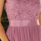Dusty Pink Scoop Neck Lace Detail Maxi Prom Dress