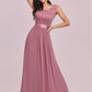 Dusty Pink Scoop Neck Lace Detail Maxi Prom Dress