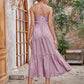 Baby Pink Sleeveless Striped Flounce Hem Cami Dress