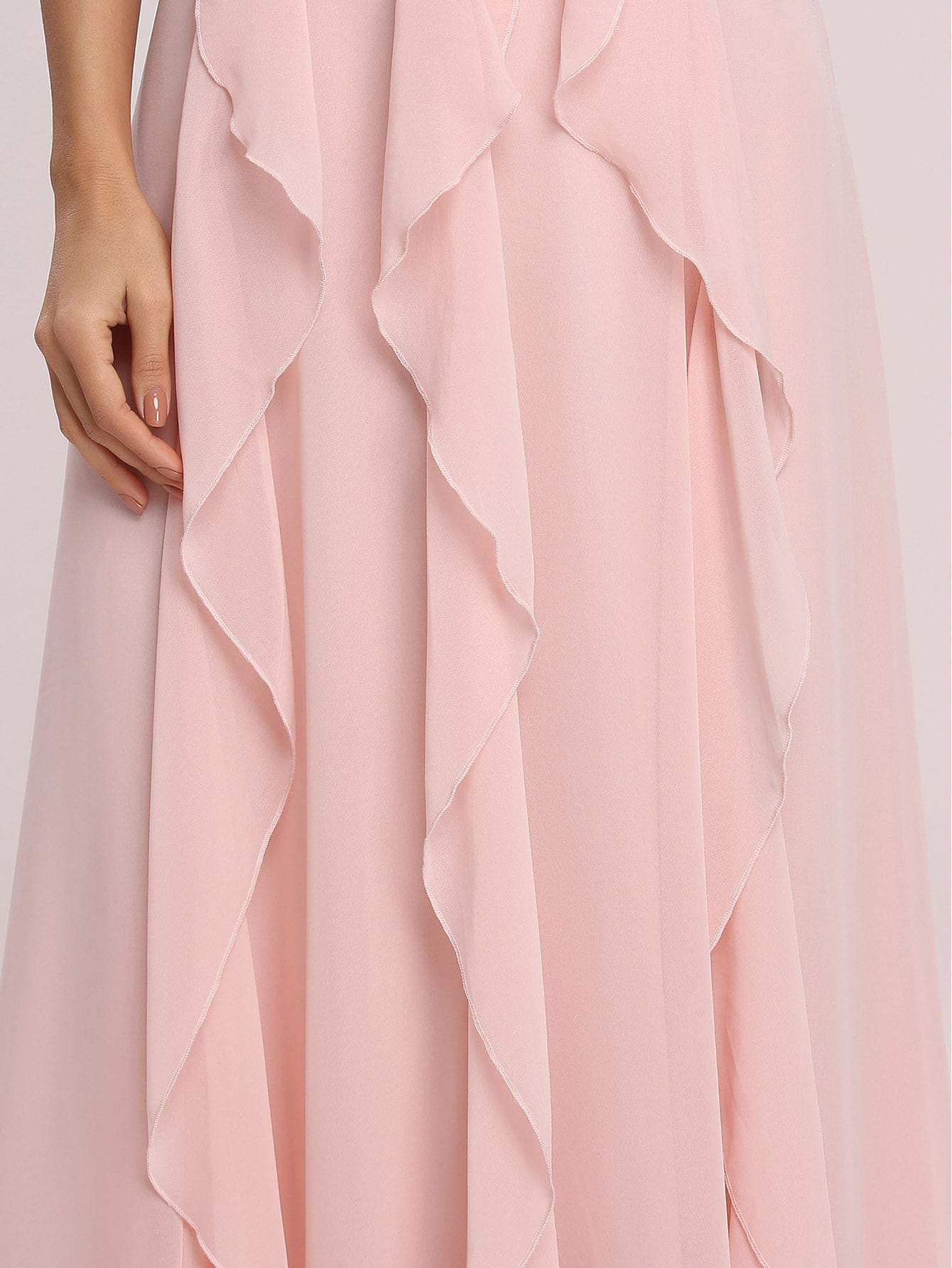 Pink Surplice V-Neck Draped Detail Sleeveless Chiffon Slip Dress