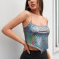 Backless Sleeveless Holographic Fish Scale Chain Strap Halter Top