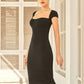 Black Zipper Back Sweetheart Neck Slit Slim Fit Dress