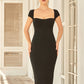 Black Zipper Back Sweetheart Neck Slit Slim Fit Dress