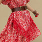 Red White V-Neck Butterfly Sleeve Floral High Waist Dress