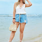 Plus Spaghetti Strap Sleeveless Laser Cut V-neck Cami Top