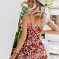 Red White Ruffle Trim Tie Waist Floral Sleeveless Cami Romper