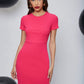 Pink Round Neck Solid Bustier Split Hem Rib-knit Slim Fit Dress