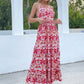 Spaghetti Strap Sleeveless Button Front Belted Ruffle Hem Floral Cami Dress