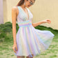 Sleeveless V-Neck Ombre Fit and Flare Mesh Dress