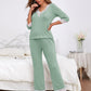 V-Neck Contrast Lace Scallop Trim Top and Pants Pyjama Sleepwear Set